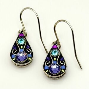 Firefly Crystal Teardrop Earrings 925 Sterling Silver Petite Mosaic 1/2”